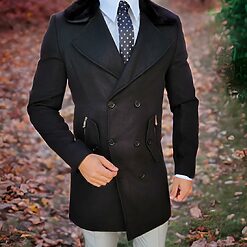 Palton de barbati Slim Fit Negru cu nasturi si guler PT450 4