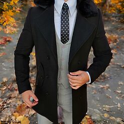 Palton de barbati Slim Fit Negru cu nasturi si guler PT450 5