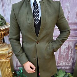 Palton de barbati Slim Fit Verde cu nasturi PT459 4