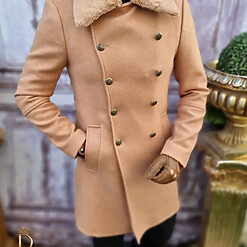 Palton de barbati Slim Fit crem guler de blana PT417 5