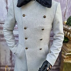 Palton de barbati Slim Fit gri guler de blana PT418 5