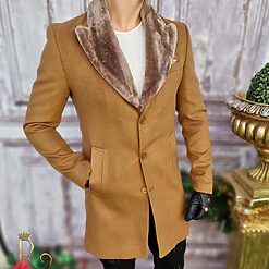 Palton maro de barbati lung croiala slim fit PT391 3