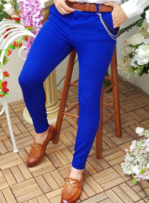 Pantaloni SlimFit albastri cu lant