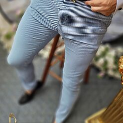 Pantaloni de barbati alb/dungi albastre