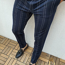 Bleumarin cu dungi - PN413-Pantaloni