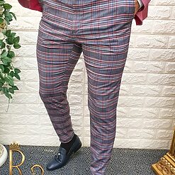 Gri in carouri multicolore - PN431-Pantaloni