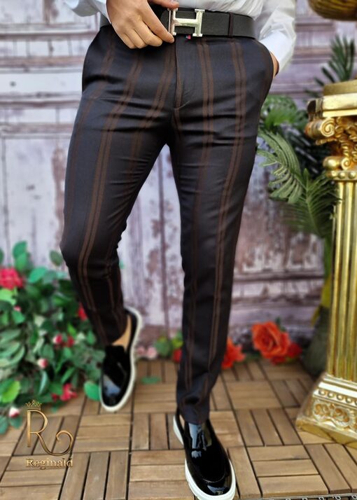 Pantaloni eleganti de barbati negru in dungi