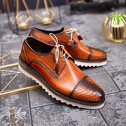 Pantofi Casual de barbati din piele naturala Maro Snake cu talpa inalta P1515 3