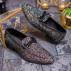 Pantofi Loafers Mocasini cu sclipici si funda neagra P710 3