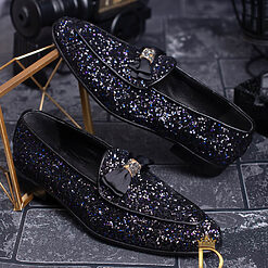 Pantofi Loafers cu sclipici si funda - P1120-Pantofi