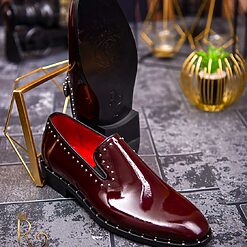 Pantofi Loafers de barbati bordo cu tinte din piele naturala Reginald P1343 4