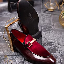 Pantofi Loafers de barbati bordo din piele naturala si catifea P1392 2