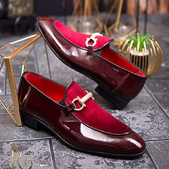 Pantofi Loafers de barbati bordo din piele naturala si catifea P1392 3