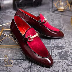 Pantofi Loafers de barbati bordo din piele naturala si catifea P1392 4