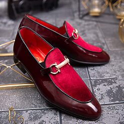 Pantofi Loafers de barbati bordo din piele naturala si catifea P1392 5