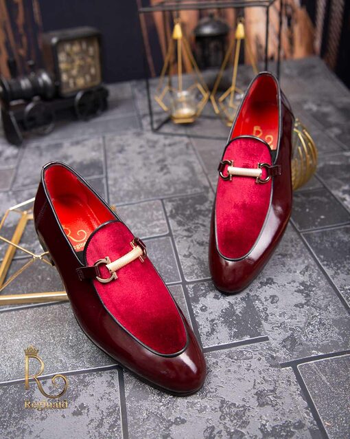 Pantofi Loafers de barbati bordo din piele naturala si catifea - P1392-Pantofi