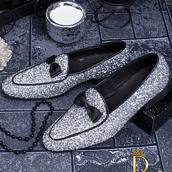 Pantofi Loafers de barbati cu sclipici argintiu P1071 2
