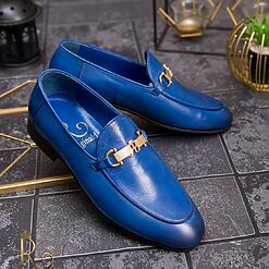 Pantofi Loafers de barbati din piele naturala Albastri P1617 3