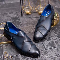 Pantofi Loafers de barbati din piele naturala Bleumarin P1599 2