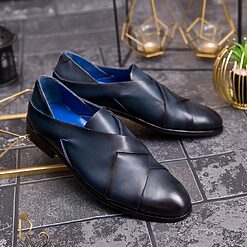 Pantofi Loafers de barbati din piele naturala Bleumarin P1599 3