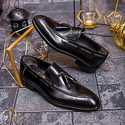 Pantofi Loafers de barbati din piele naturala Negru cu ciucuri P1569 2