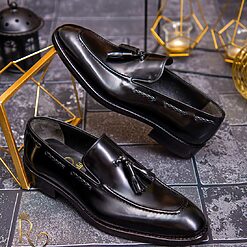 Pantofi Loafers de barbati din piele naturala Negru cu ciucuri P1569 3