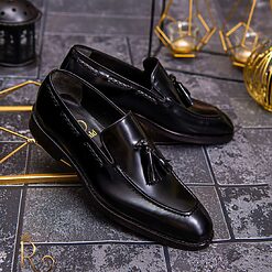 Pantofi Loafers de barbati din piele naturala Negru cu ciucuri P1569 4