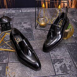 Pantofi Loafers de barbati din piele naturala Negru cu ciucuri P1569 5