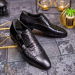 Pantofi Loafers de barbati din piele naturala Negru cu model P1571 2