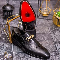 Pantofi Loafers de barbati din piele naturala Negru cu model P1618 2