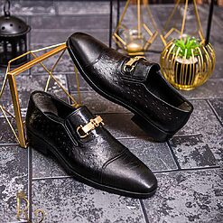 Pantofi Loafers de barbati din piele naturala Negru cu model P1618 3