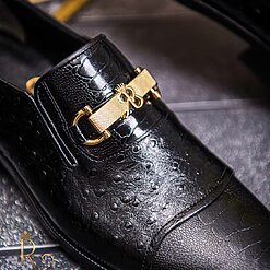 Pantofi Loafers de barbati din piele naturala Negru cu model P1618 4