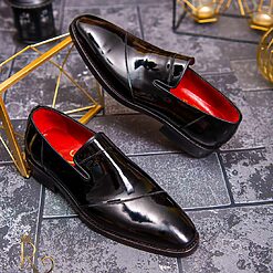 Pantofi Loafers de barbati din piele naturala Negru lacuit P1542 2