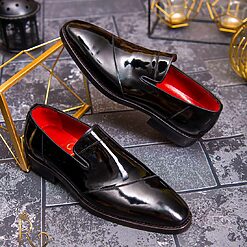 Pantofi Loafers de barbati din piele naturala Negru lacuit P1542 4