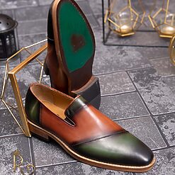 Pantofi Loafers de barbati din piele naturala Verde Maro P1535 2