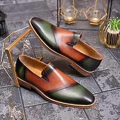 Pantofi Loafers de barbati din piele naturala Verde Maro P1535 4