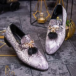 Pantofi Loafers de barbati din piele naturala imprimeu sarpe P1383 4