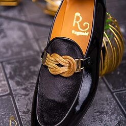 Pantofi Loafers de barbati din piele naturala negri cu accesoriu auriu P1358 3