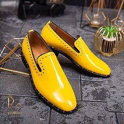 Pantofi Loafers de barbati galbeni piele naturala lacuita P1478 2