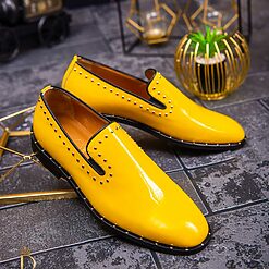 Pantofi Loafers de barbati galbeni piele naturala lacuita P1478 3