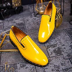 Pantofi Loafers de barbati galbeni piele naturala lacuita P1478 4