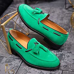 Pantofi Loafers de barbati verzi din piele naturala intoarsa - P1391-Pantofi