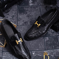 Pantofi Mocasini Loafers negri piele Croc texture P700 2