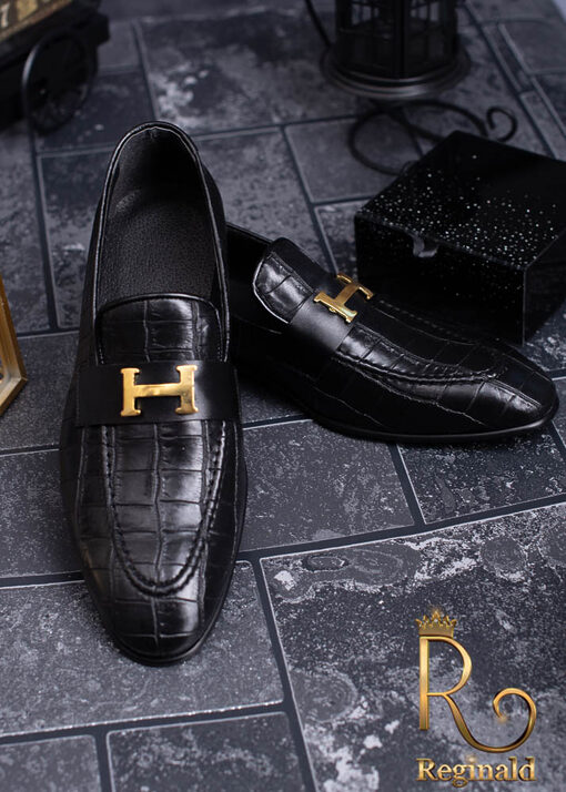 Pantofi Mocasini / Loafers negri piele Croc texture - P700-Pantofi
