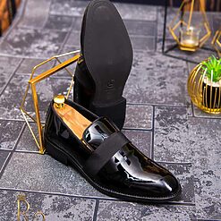 Pantofi Mocasini Loafers piele neagra lacuita P1632 2