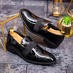 Pantofi Mocasini Loafers piele neagra lacuita P1632 3