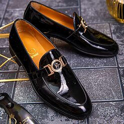 Pantofi Mocasini de barbati din piele naturala negri lacuiti P1322 2