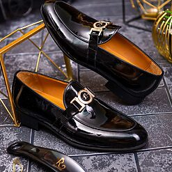 Pantofi Mocasini de barbati din piele naturala negri lacuiti P1322 3