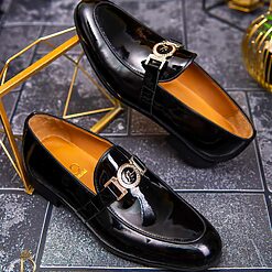 Pantofi Mocasini de barbati din piele naturala negri lacuiti P1322 4