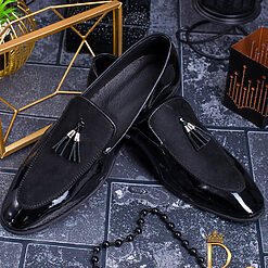 Pantofi barbati LOAFERS negri lacuiti cu piele intoarsa P106 2